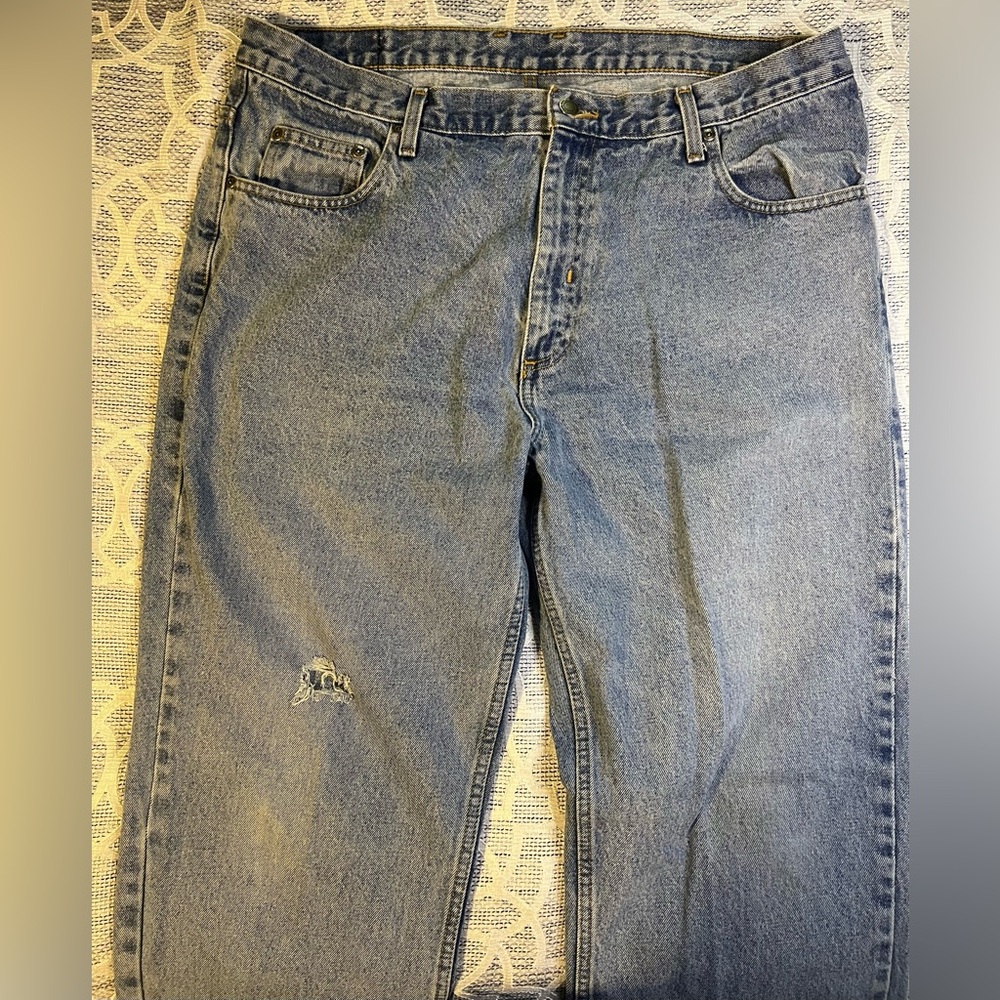 38/32 Men’s Blue Denim Jeans with Faded Stonewashed Look